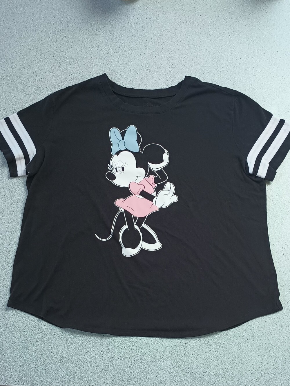 ​Disney Minnie Mouse Graphic Tee Black Varsity Stripe Short Sleeve XL